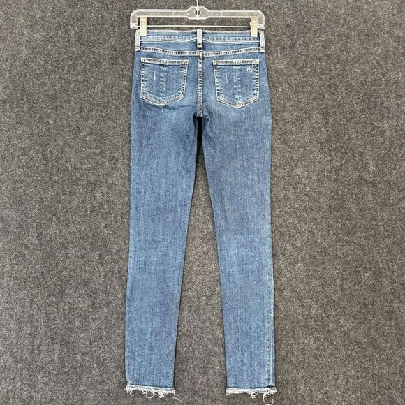 Rag & Bone Jeans Women's 25 Blue Skinny Mid Rise Distressed Raw Hem Stretch - Picture 3 of 12